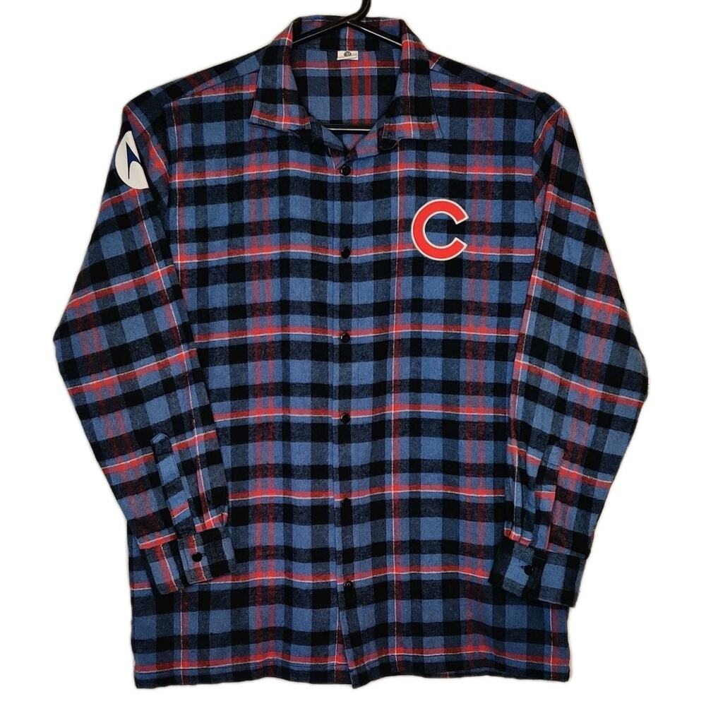Chicago Cubs Men's Casual Button-Down Flannel Shirt Size XL Blue SGA MLB
